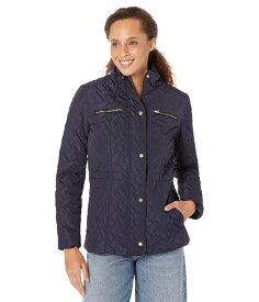 【送料無料】 コールハーン レディース コート アウター Signature Quilted Zip Front Jacket Navy