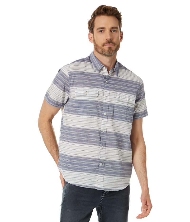 【送料無料】 ラッキーブランド メンズ シャツ トップス Striped Short Sleeve Workwear Shirt Blue/White Stri