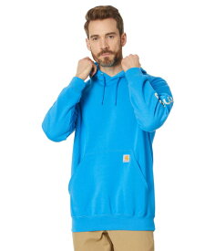 【送料無料】 カーハート メンズ パーカー・スウェット アウター Midweight Signature Sleeve Logo Hooded Sweatshirt Atomic Blue