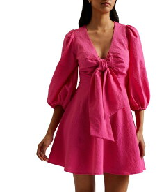 【送料無料】 テッドベーカー レディース ワンピース トップス Jozelyn Seersucker Tie Front Mini Dress Bright Pink