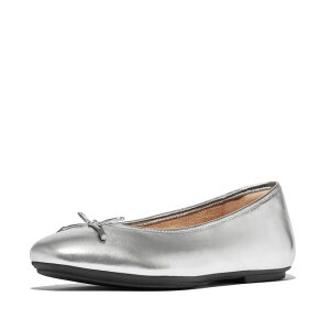 tBbgtbv fB[X V[Y T_ U[ Silver FitFlop Delicato Bow Soft Metallic-Leather Ballerinas
