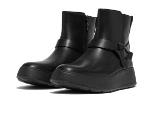 tBbgtbv fB[X V[Y u[cECu[c U[ FitFlop F-Mode Folded-Knot Leather Flatform Short Boots Black ubN