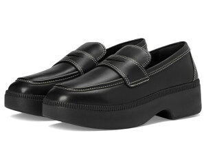 tBbgtbv fB[X V[Y Xb|E[t@[ RgXg U[ FitFlop F-Luma Contrast-Stitch Leather Demi-Wedge Loafers Black ubN