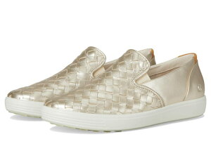 �G�R�[ ���f�B�[�X �V���[�Y �X�j�[�J�[ ECCO Soft 7 Woven Slip-On 3.0 Sneaker Pure White Gold �z���C�g