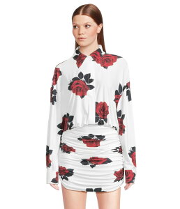 �m�[�}�J�}�� ���f�B�[�X �g�b�v�X �����s�[�X �~�j�����s�[�X �~�j �V���c Norma Kamali Oversized Boyfriend Neck Shirt Shirred Bottom Mini Dress Red Rose ���b�h