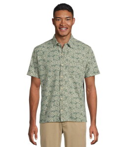 �G���G���r�[�� �����Y �g�b�v�X �V���c �v�����g L.L.Bean Lakewashed Performance Button Front Shirt Short Sleeve Traditional Fit Print Sea Green Shell �O���[��