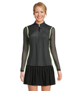 �W���C�~�[�T�h�b�N ���f�B�[�X �g�b�v�X �V���c Jamie Sadock Long Sleeve Honey Comb 1/4 Zip Top Black Lime �u���b�N