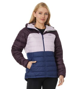 GGr[ fB[X AE^[ R[g t[fbhWPbg _E WPbg L.L.Bean's Down Hooded Jacket Color-Block Eggplant/Lavend