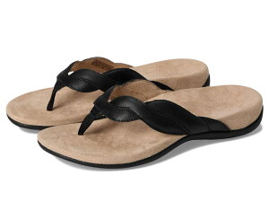 oCIjbN fB[X V[Y T_ VIONIC Bella Braid Thong Sandals Black Leather ubN