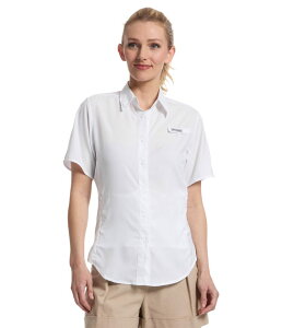 �R�����r�A ���f�B�[�X �g�b�v�X �V���c Columbia TamiamiI S/S White 1 �z���C�g