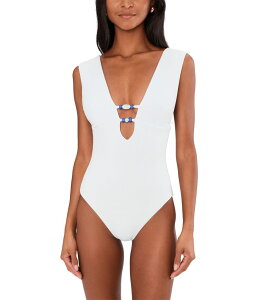 �x�b�J ���f�B�[�X ���� �㉺�Z�b�g �v���[�c BECCA Modern Edge Rib Mira Pleated V-Wire One-Piece White �z���C�g