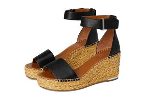 �t�����R�T���g ���f�B�[�X �V���[�Y �q�[�� �T���_�� Franco Sarto Clemens Raffia Espadrille Wedge Heel Sandals Black Leather �u���b�N