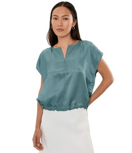 �G�C���[���t�B�b�V���[ ���f�B�[�X �g�b�v�X �V���c �v�` �T�e�� Eileen Fisher Petite Lightweight Satin Shimmer Square Top Nile