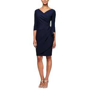 �A���b�N�X�C�u�j���O�X ���f�B�[�X �g�b�v�X �����s�[�X �v���X�T�C�Y Alex Eveningslimming Short Sheath 3/4 Sleeve Dress with Surplus Neckline Navy �l�C�r�[