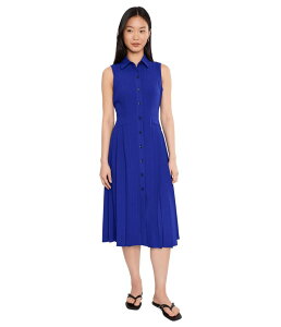 �J���o���N���C�� ���f�B�[�X �g�b�v�X �����s�[�X �v���[�c �m�[�X���[�u Calvin Klein Sleeveless Colla red Pleated Guauze Dress Ultramarine