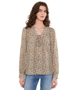 �����@�v�[�� ���T���[���X ���f�B�[�X �g�b�v�X �V���c �u���E�X ���[�X Liverpoolos Angeles Long Sleeve Lace-Up Front Woven Blouse Gold Blue Multi �u���[