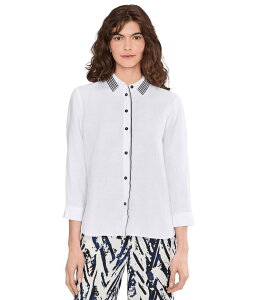 �j�b�N�v���X�]�[�C ���f�B�[�X �g�b�v�X �V���c ���l�� Nic+zoe Stripe Trim Linen Shirt Paper White �z���C�g