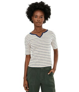 �j�b�N�v���X�]�[�C ���f�B�[�X �g�b�v�X �V���c Nic+zoe Nzt Elbow Sleeve Stripe Notch Tee Indigo Multi �C���f�B�S