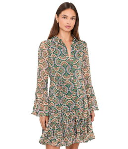 �Z�Z ���f�B�[�X �g�b�v�X �����s�[�X �e�B�A�[�h �V���c Cece Tie red Flounce Sleeve and Hem Shirtdress with Waistie Forest Shadow �t�H���X�g