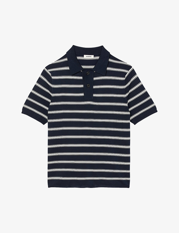 サンドロ メンズ ポロシャツ トップス Pablo striped stretch-knit polo shirt Bleus ネット限定 