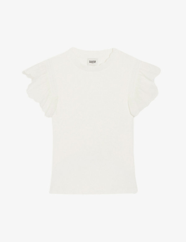 売れ筋介護用品も！ クローディピエルロ レディース Tシャツ トップス Ruffled-sleeve cotton-blend T-shirt Naturels