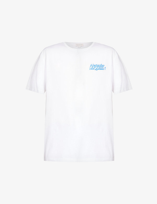  アレキサンダー・マックイーン メンズ Tシャツ トップス Brand-embroidered regular-fit cotton-jersey T-shirt WHITE