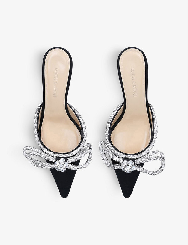 マチ＆マチ レディース ヒール シューズ Double Bow Crystal-embellished Satin Heeled Mules BLACK  レディース靴