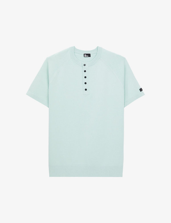 【送料無料】 ザ・クープルス メンズ Tシャツ トップス Logo-tab button-fastened woven top OCEAN