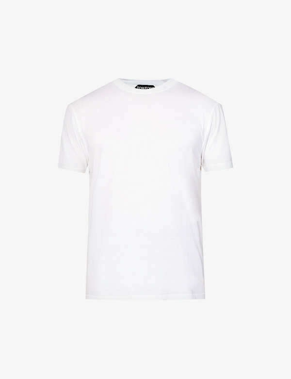  トム・フォード メンズ Tシャツ トップス Brand-embroidered crewneck cotton-blend T-shirt WHITE