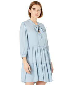 ワイフ レディース ワンピース トップス Logan Tie Neck Tiered Mini Dress Dusty Blue