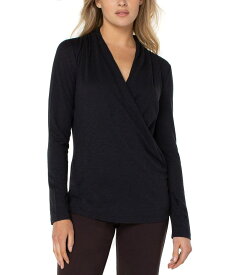 【送料無料】 リバプール レディース シャツ トップス Long Sleeve Wrap Front Slub Knit Top Black