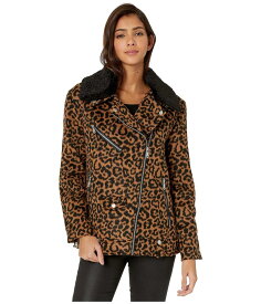 【送料無料】 アヴェックレフィーユ レディース コート アウター Faux Sherpa Trimmed Leopard Wool Blend Biker Beige/Black