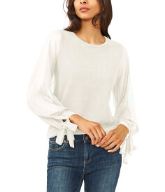 【送料無料】 セセ レディース ニット・セーター アウター Long Sleeve Mix Media Sweater w/ Chiffon Sleeve Antique White