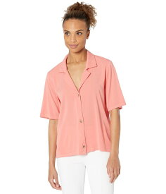 【送料無料】 モッドドック レディース シャツ トップス Soft Woven Stretch Viscose 1/2 Sleeve Button-Up Top Glowing Coral