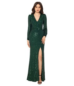 【送料無料】 エスケープ レディース ワンピース トップス Long Sleeve Long V-Neck Sequin Gown Hunter