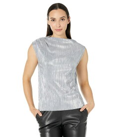 【送料無料】 カルバンクライン レディース シャツ トップス Sleeveless Pleated Metallic Top Silver