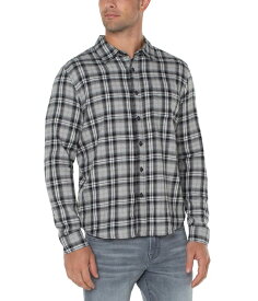 【送料無料】 リヴァプール ロサンゼルス メンズ コート アウター Woven Button Up Shirt with Bias Yoke Cedar Brown/Black Multi