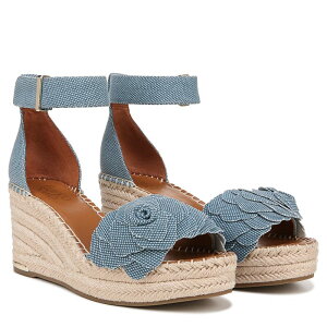 �t�����R�T���g ���f�B�[�X �V���[�Y �q�[�� �T���_�� Franco Sarto Clemens Raffia Espadrille Wedge Heel Sandals Denim Blue Flower �f�j��