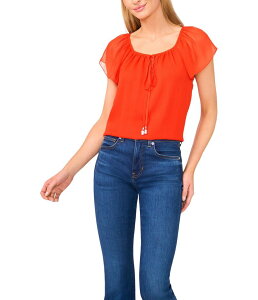 �Z�Z ���f�B�[�X �g�b�v�X �V���c CeCe Round Neckline Flutter Slv Top Fiery Red ���b�h