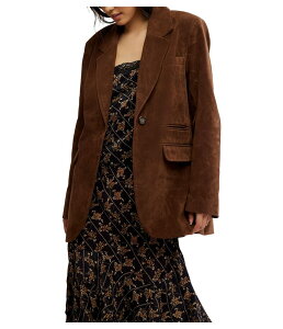 t[s[v fB[X AE^[ R[g XG[h uU[ Free People Paper Cut Vegan Suede Blazer Brown Bear uE