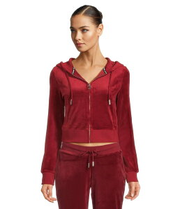 �W���[�V�[�N�`���[�� ���f�B�[�X �A�E�^�[ �p�[�J�[�E�X�E�F�b�g �p�[�J�[ Juicy Couture Solid Classic Juicy Hoodie With Back Bling Red Dahlia ���b�h
