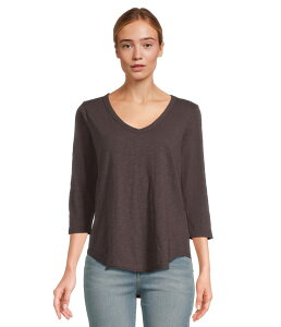 ���b�h�h�b�N ���f�B�[�X �g�b�v�X �V���c V�l�b�N T�V���c Mod-o-doc 3/4 Sleeve V-Neck Tee with Curved Hem Washed Ebony