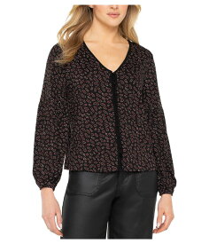 リヴァプール ロサンゼルス レディース トップス シャツ ニット Liverpool Los Angeles Long Sleeve Button Front Knit Top Black Red Ditsy ブラック