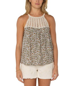 �����@�v�[�� ���T���[���X ���f�B�[�X �g�b�v�X �V���c �m�[�X���[�u �z���^�[ Liverpoolos Angelesleeveless Woven Halter with Crochetop Olive Leaf/Cream �N���[��