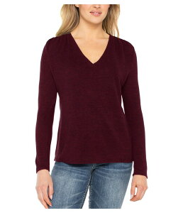 �����@�v�[�� ���T���[���X ���f�B�[�X �g�b�v�X �V���c V�l�b�N �j�b�g Liverpoolos Angeles Long Sleeve V-Necknitop W/ Shirring Maroon Melange �}���[��