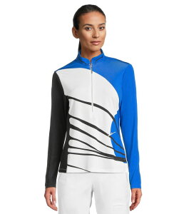 �W���C�~�[�T�h�b�N ���f�B�[�X �g�b�v�X �V���c �v�����g Jamie Sadock Wrapped Print Long Sleeve 1/4 Zip Top Electric Blue �u���[