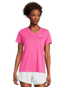 �A���_�[�A�[�}�[ ���f�B�[�X �g�b�v�X �V���c V�l�b�N Under Armour Tech Short Sleeve V-Neck Solid Rebel Pink/White �z���C�g