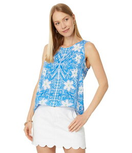 �����[�s�����b�c�@�[ ���f�B�[�X �g�b�v�X �V���c �m�[�X���[�u Lilly Pulitzer Iona Sleeveless Top Lunar Blue My Flutter Half Engineered Woven Top �u���[