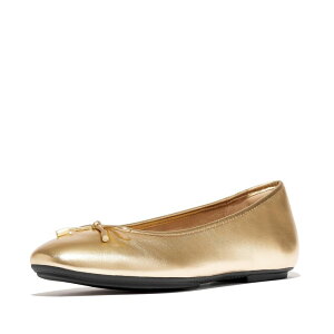 �t�B�b�g�t���b�v ���f�B�[�X �V���[�Y �T���_�� �g�[�� ���U�[ FitFlop Delicato Bow Soft Metallic-Leather Ballerinas Old Gold �S�[���h