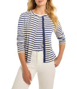 �j�b�N�v���X�]�[�C ���f�B�[�X �g�b�v�X �V���c �J�[�f�B�K�� NIC+ZOE Striped Snap Front Cardigan Blue Multi �u���[